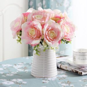 Beautiful Artificial Flowers Roses in Ceramic Vase Flower Set