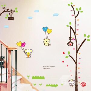 Bear with Balloon and Tree Print Kids Height Measurement Wall Decal
