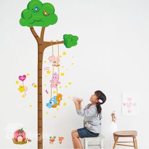 Lovely Small Animals on A Swing Print Height Measurement Kids Wall Sticker