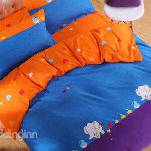 Chic Color Block Small Elephant Pattern 4-Piece Duvet Cover Set