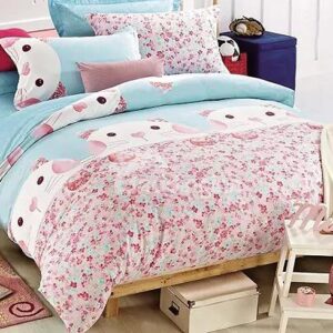 Lovely Cartoon Cat Printing Cotton 4-Piece Duvet Cover Sets