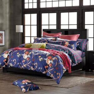Flowers Print European Style Dark Blue 4-Piece Cotton Duvet Cover Sets