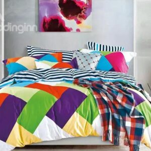 Chic Rainbow Plaid Design Cotton 4-Piece Duvet Cover Sets