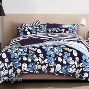 Elegant Leaves Print European Style 4-Piece Cotton Duvet Cover Sets