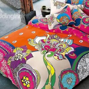 Abstract Colorful Flowers Design Cozy Cotton 4-Piece Duvet Cover Sets