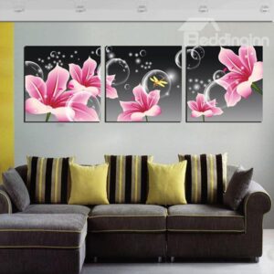 Amazing Gorgeous Pink Lily 3-Panel Canvas Wall Art Prints