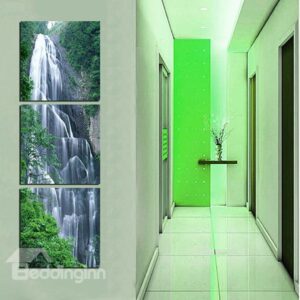 Natural Scenery Magnificent Waterfall in Valley 3-Panel Canvas Wall Art Prints