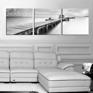 Unique Quiet Lake and Wood Bridge 3-Panel Canvas Wall Art Prints