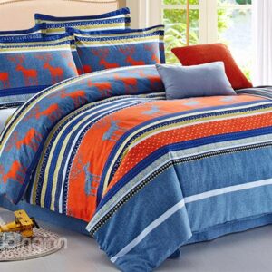 Reindeers Printing Blue 4-Piece Cotton Duvet Cover Sets