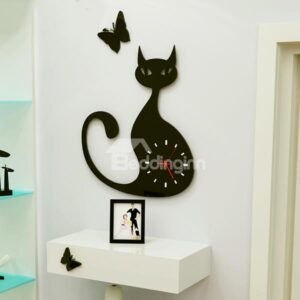 Unique Long Tail Cat Design 3 Colors Decorative Wall Clock