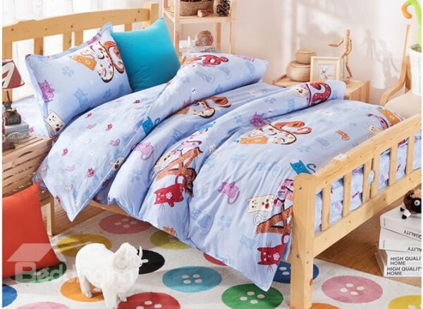 Light Purple Letters and Cats 3-Piece Duvet Cover Sets