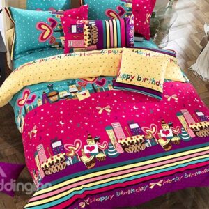 Bouncy Colorful Houses Print Kids Flannel Duvet Cover Sets