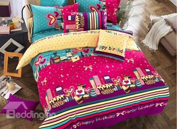 Bouncy Colorful Houses Print Kids Flannel Duvet Cover Sets