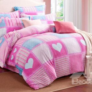 Plaid and Heart Shape Pattern 4-Piece Duvet Cover Sets