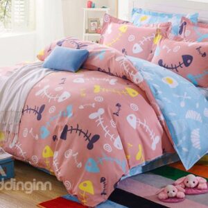 Light Pink Cute Fish Bones Pattern 4-Piece Duvet Cover Sets