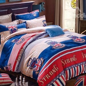 Elegant Stripes Pattern Letters Print 4-Piece Duvet Cover Sets