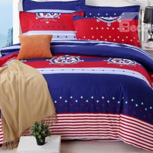Sailing Theme Classic Rudder Pattern Boy's 4-Piece Duvet Cover Sets