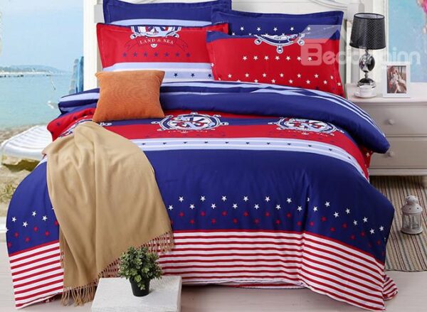 Sailing Theme Classic Rudder Pattern Boy's 4-Piece Duvet Cover Sets