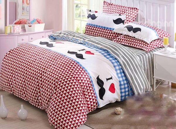 Lovely I Love Mustache Pattern Kids 4-Piece Duvet Cover Sets