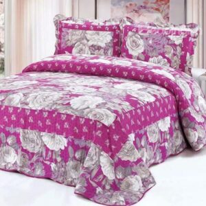 Silvery Flowers Printing with Rosy Background Cotton 3-Piece Bed in a Bag