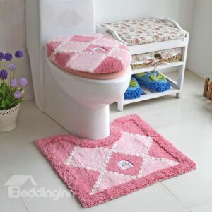 Modern High Class Lattice Pink Toilet Seat Cover and Rug Set
