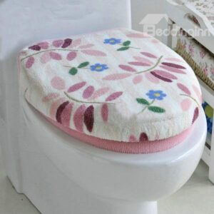 Modern Concise Purple Leaves and Small Blue Flowers Toilet Seat Cover