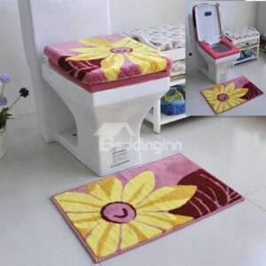 Contemporary High Class Sunflower Squrish Toilet Seat Cover and Rug Set