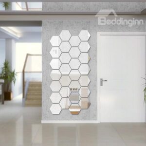 Unique 6-Side Shapes 7-Piece DIY Acrylic Removable Mirror Surface 3D Wall Sticker