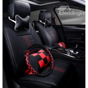 Classic Durable Leather Material Plaid Pattern Car Seat Covers