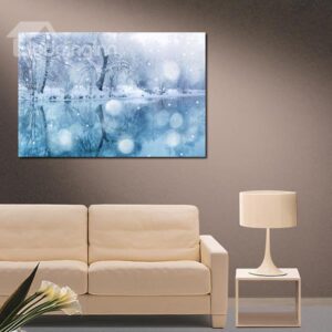 Modern Winter Snow Lake Scenery 1-Panel Wall Art Print
