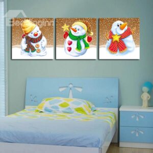 Festival Christmas Theme Cute Snowman 3-Panel Kidsroom Wall Art Prints