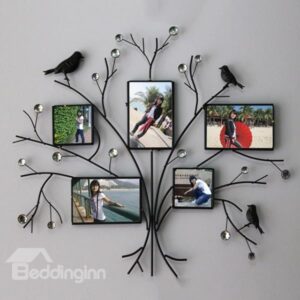 Simple Creative Iron Tree Design with Black Birds 5-Frame Wall Photo Frame