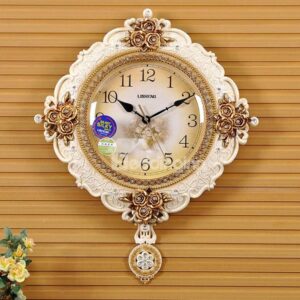Vinatge Euopean Style Living Room Flower-Rimmed PendulumMute Wall Clock