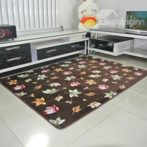 Unique Maple Leaves Coral Fleece Living Room Bedroom Area Rug
