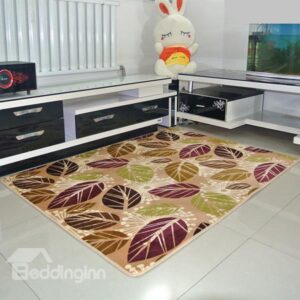 Beautiful Colorful Leaves Coral Fleece Living Room Bedroom Area Rug