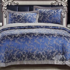 Classy Noble Jacquard Blue Tencel 4-Piece Duvet Cover Sets