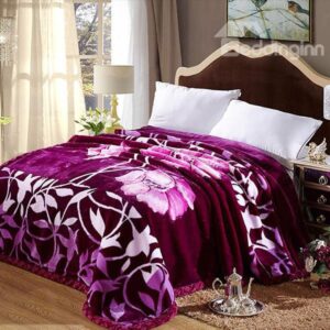 Super Thick Flowers Printing Purple Cotton Blanket