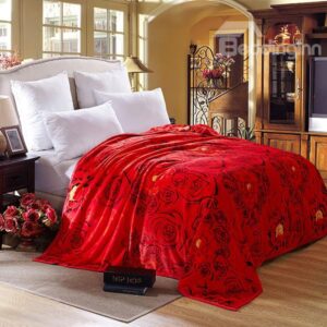 Romantic Red Roses Printing Cozy Flannel Blanket
