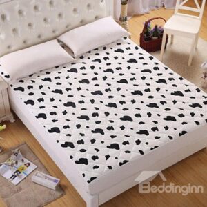 Cute Cow Stripe Printing White Flannel Fitted Sheet