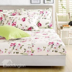 Elegant Rosy Little Flowers Printing Cotton Fitted Sheet