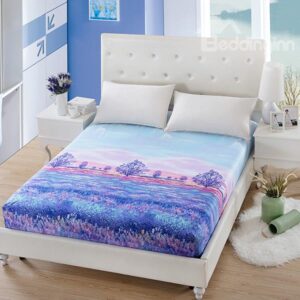 Graceful Purple Lavender Printing Polyester Fitted Sheet