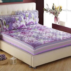 Purple Blooming Peony Printing Cotton Fitted Sheet