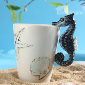 Unique 3D Seahorse Handle Design Ceramic Coffee Mug