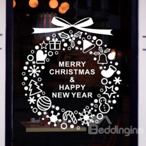 Christmas Decoration Letters and Garland Design Window Glass Removable Wall Sticker