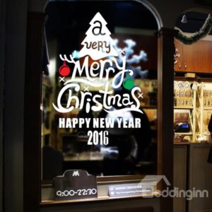 Festival Merry Christmas and Happy New Year Letters Window Decoration Removable Wall Sticker