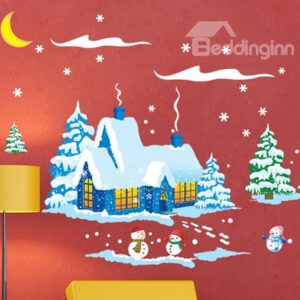 Christmas Decoration Snow-Covered Cottage and Tree Removable Wall Sticker