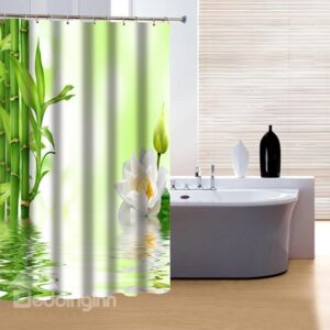 Fresh Chinoiserie Style Bamboo and Lotus 3D Shower Curtain