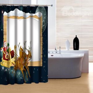 New Arrival Christmas Santa and Deers Print 3D Shower Curtain