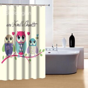 Vigorous Lovely Three Colorful Night Owl 3D Shower Curtain