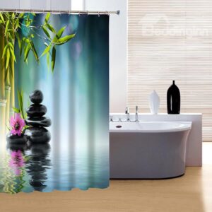Modern Fashion Bamboo and Stones 3D Shower Curtain